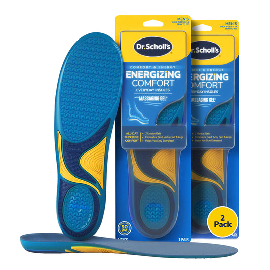 Dr. Scholl's paquete frontal mostrando dos pares y beneficio de comodidad diaria