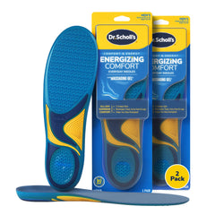 Dr. Scholl's paquete frontal mostrando dos pares y beneficio de comodidad diaria