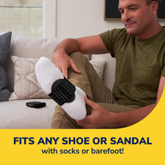 Dr. Scholl's comparación de talla junto a un pie para referencia de ajuste