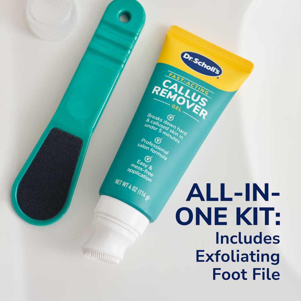 Dr. Scholl's aplicación del gel en pie mostrando uso sencillo y controlado