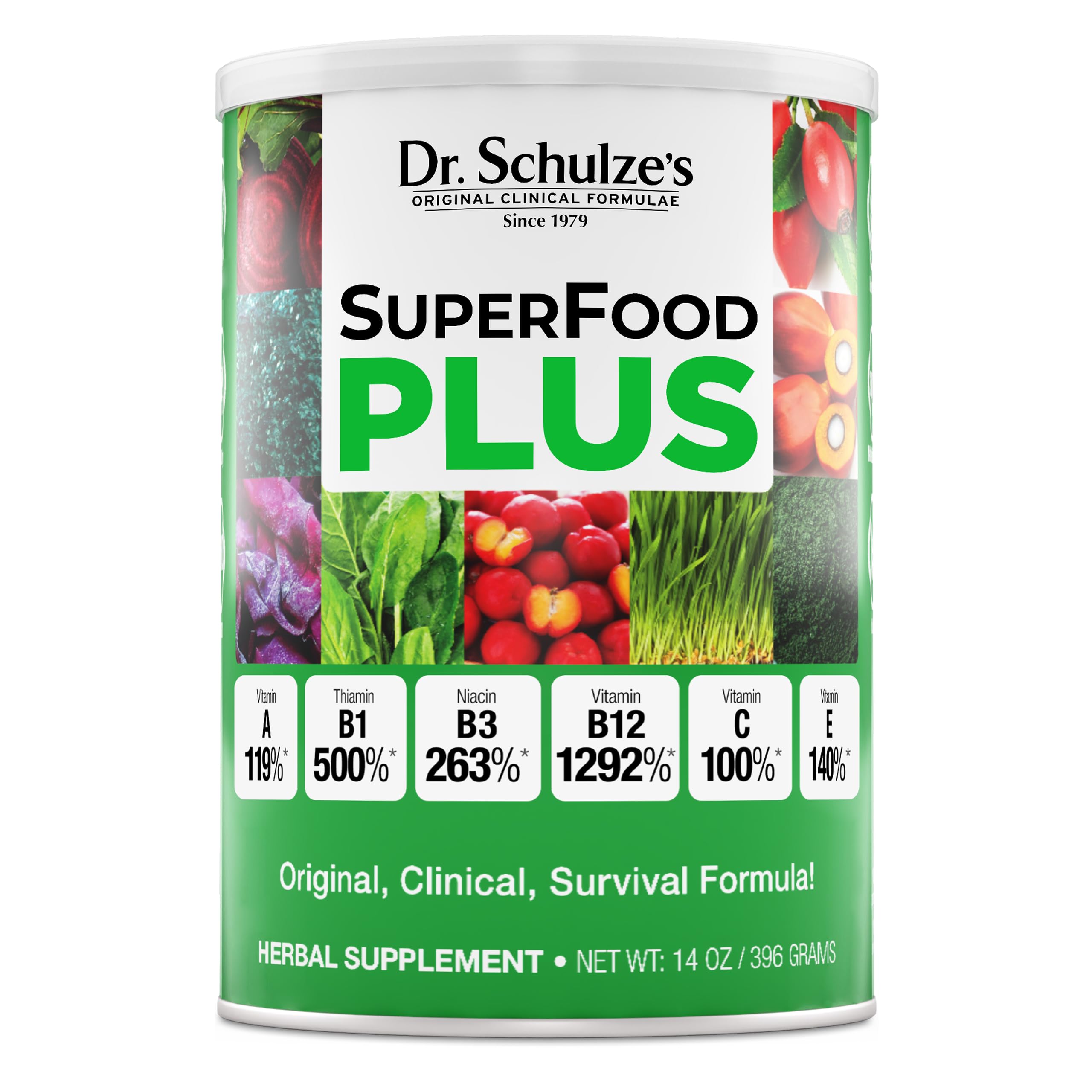 Dr. Schulze's envase frontal mostrando marca y beneficios claros