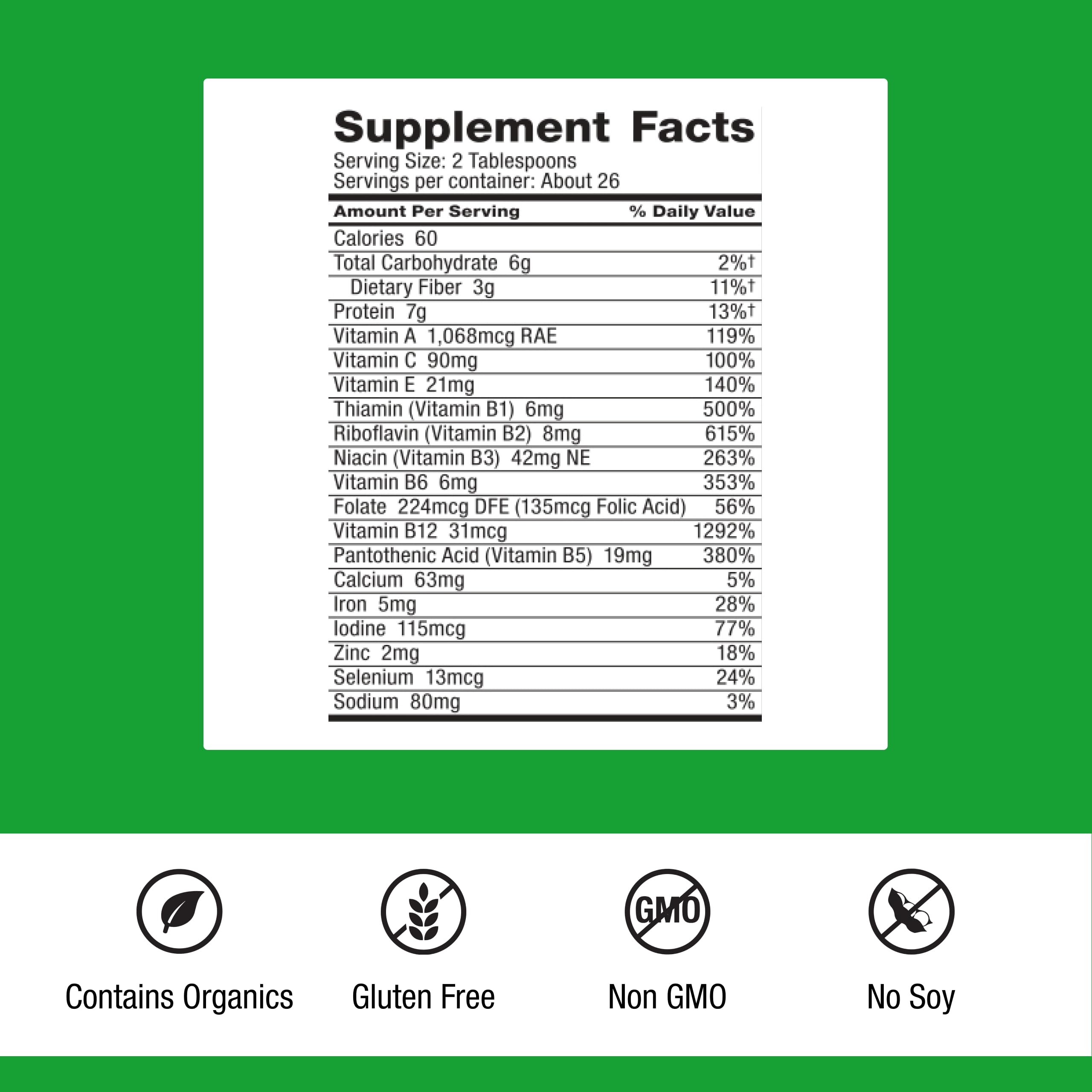 Dr. Schulze's polvo verde detalle de textura y apariencia nutritiva