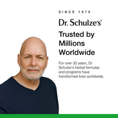 Dr. Schulze's envase de 14 oz junto a una escala para referencia