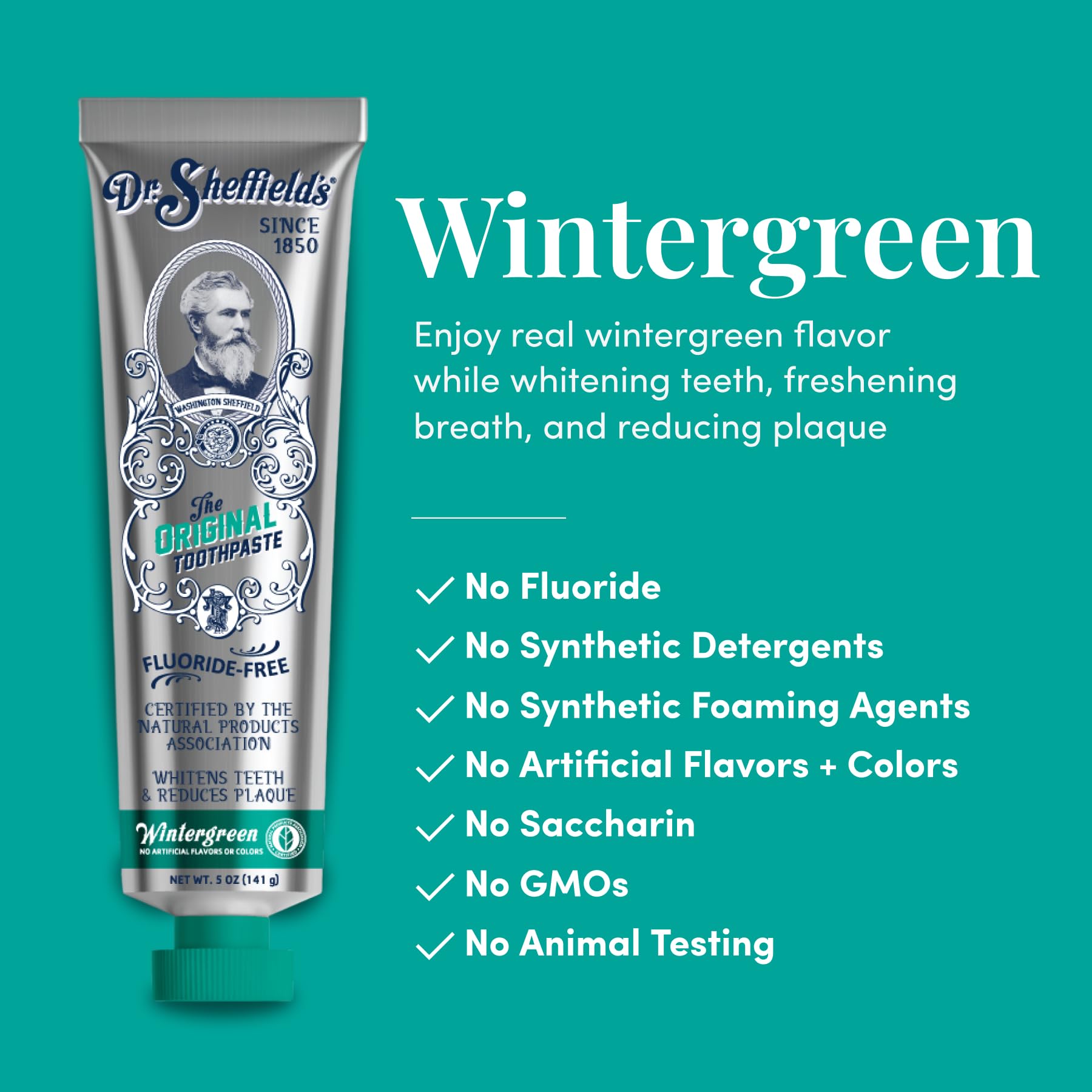 Dr. Sheffield's etiqueta certificada que comunica ingredientes naturales