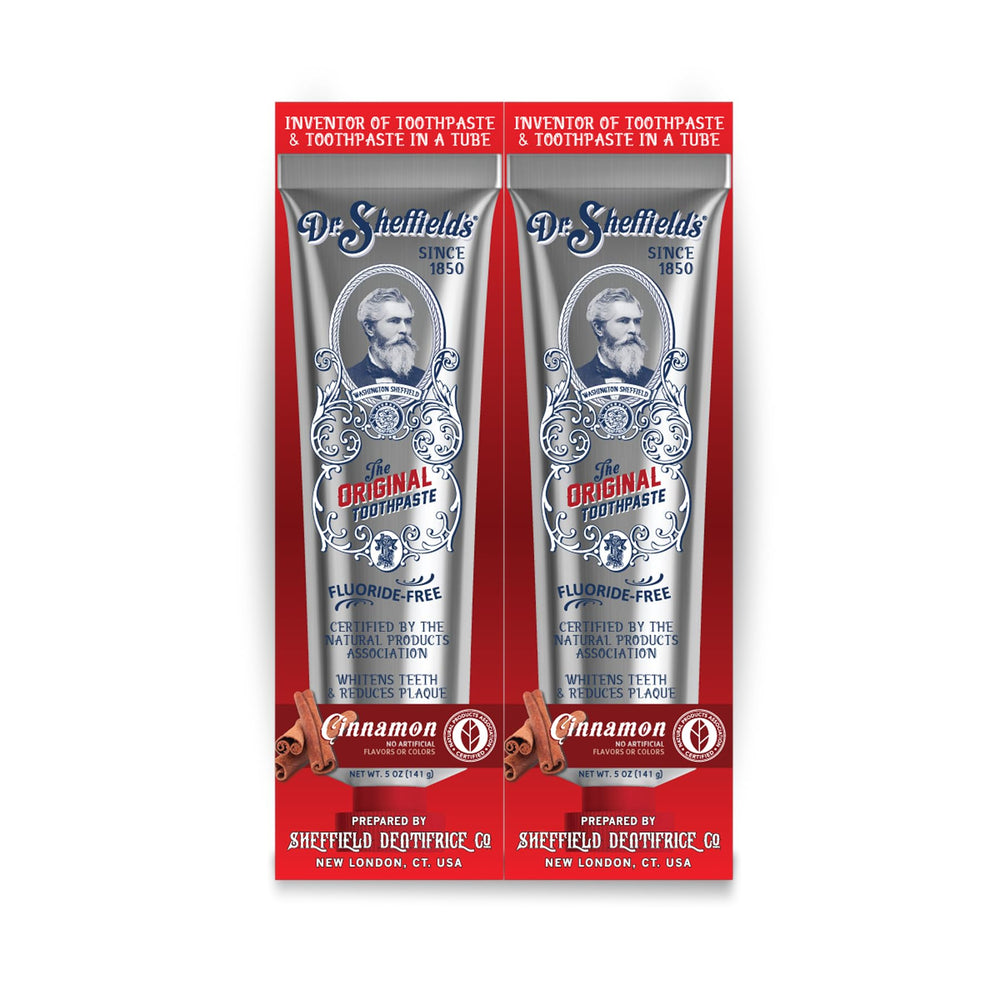 Dr. Sheffield's tubo frontal con sabor canela mostrando diseño y beneficio natural