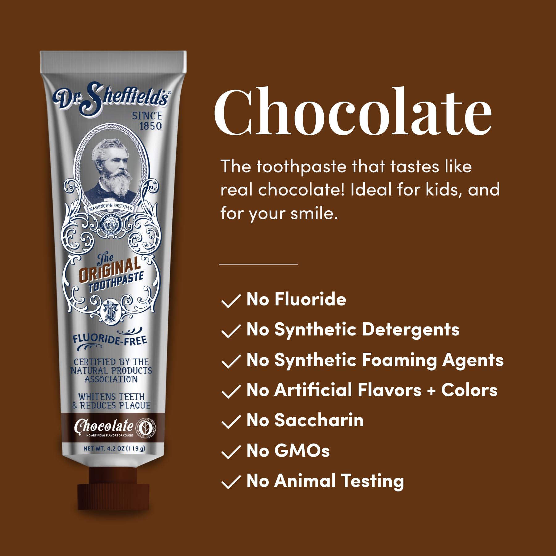 Dr. Sheffield's textura cremosa de la pasta chocolate en primer plano, sensación suave al cepillar
