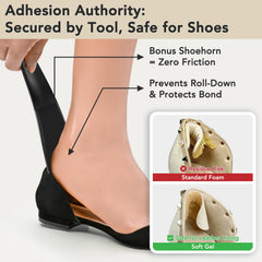 Dr. Shoesert calzador ergonómico en uso protege adhesivo y facilita entrada