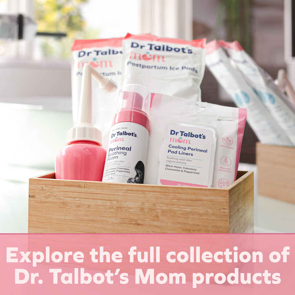 Dr. Talbot's madre posparto usando el producto para comodidad y recuperación