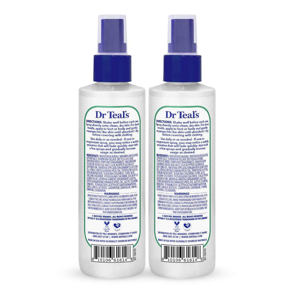 Dr Teal's detalle de la botella y textura del spray beneficio rápida absorción