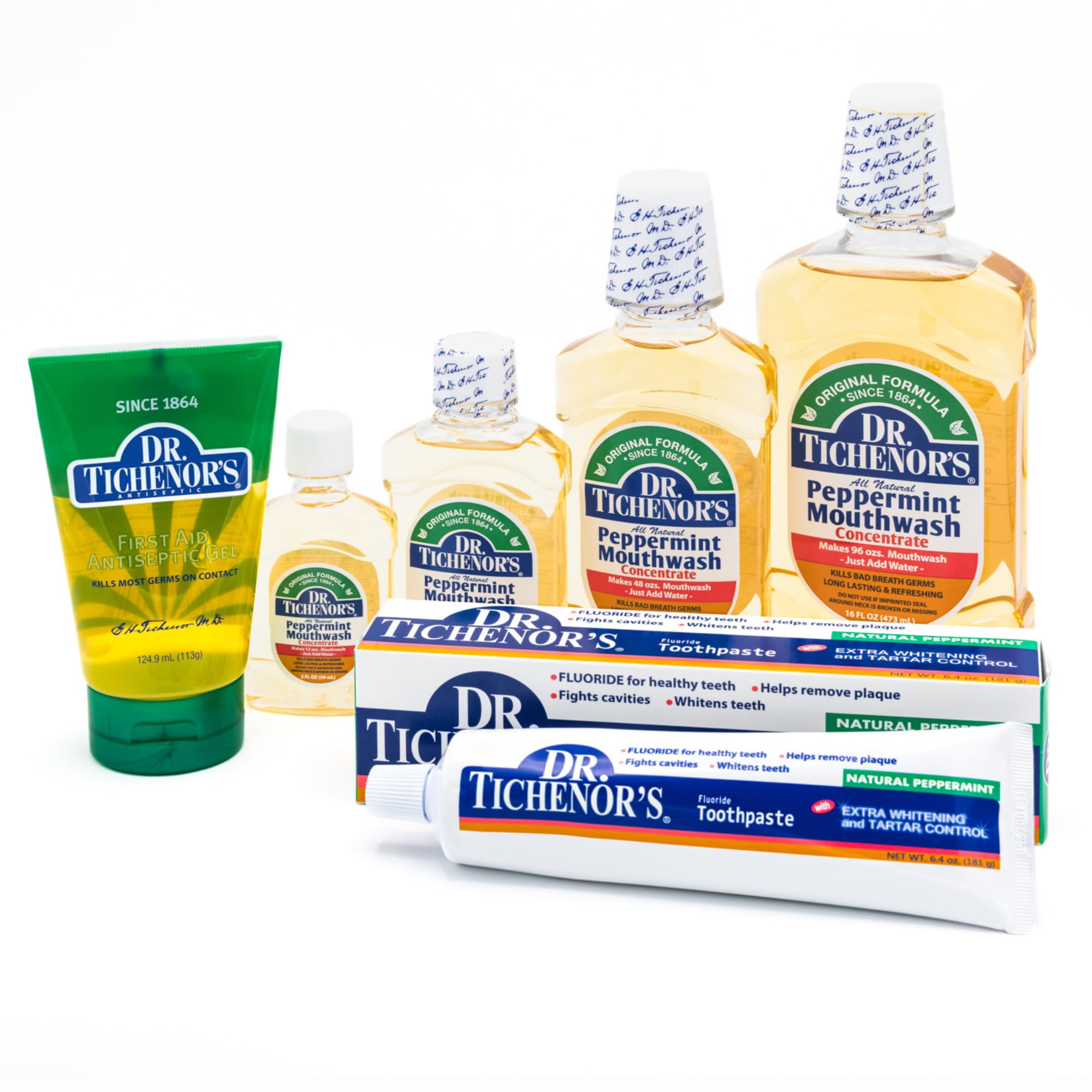 Dr. Tichenor's frasco junto a vaso medidor muestra rendimiento económico