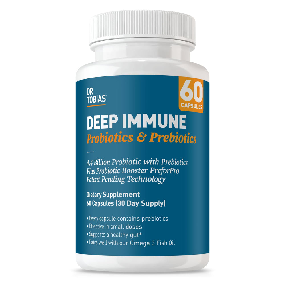 Dr. Tobias bote frontal mostrando Deep Immune y beneficio de soporte digestivo