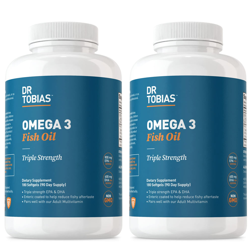 Dr. Tobias frente del envase mostrando cantidad y fuerza del omega-3