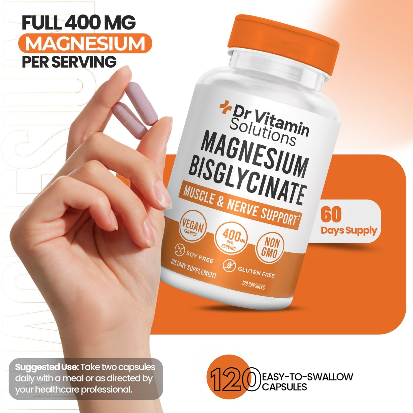 DR VITAMIN SOLUTIONS cápsula en mano indicando tamaño y dosificación visual