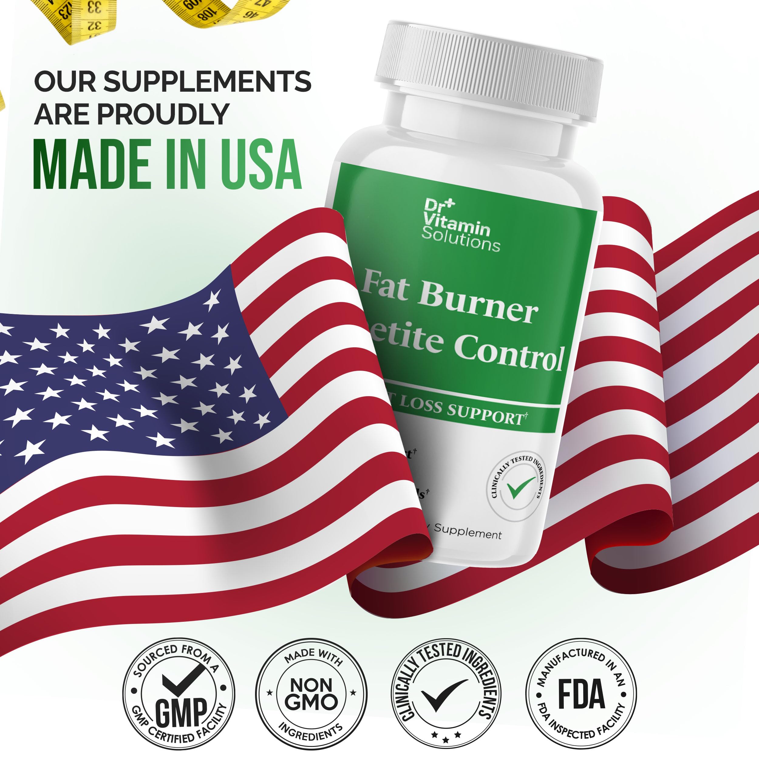 DR VITAMIN SOLUTIONS frasco junto a regla para comparar tamaño del envase