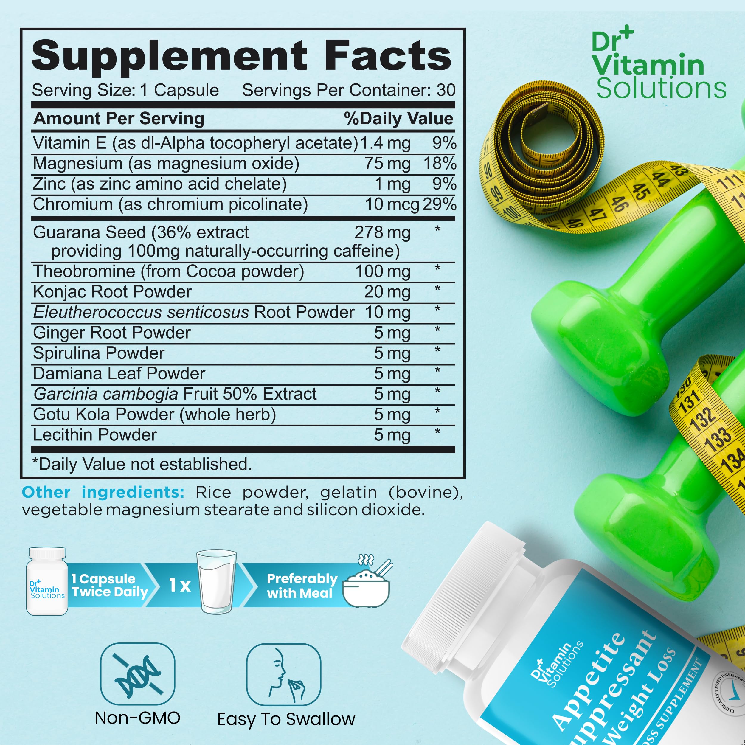 DR VITAMIN SOLUTIONS etiqueta con información nutricional legible, transparencia