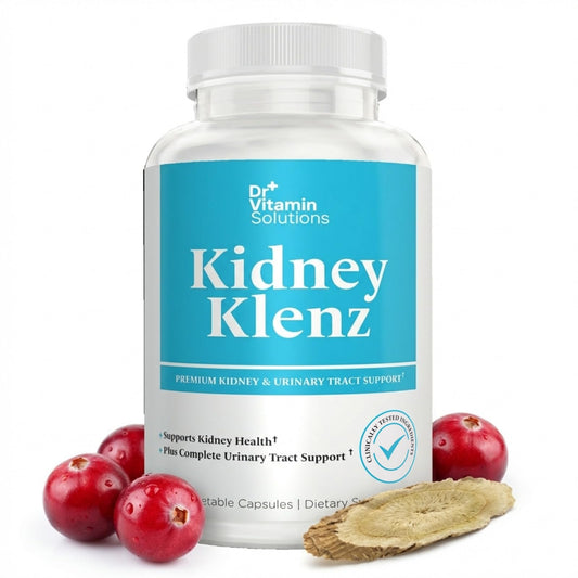 DR VITAMIN SOLUTIONS frasco delantero mostrando cápsulas y beneficio de apoyo renal