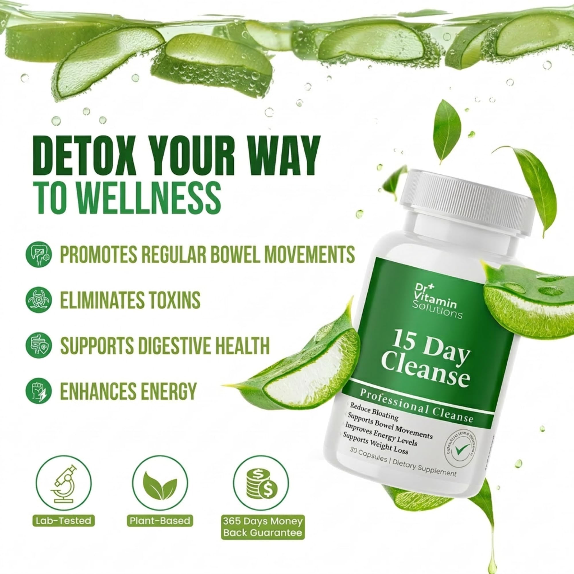 DR VITAMIN SOLUTIONS primer plano de textura y polvo que muestra ingredientes naturales