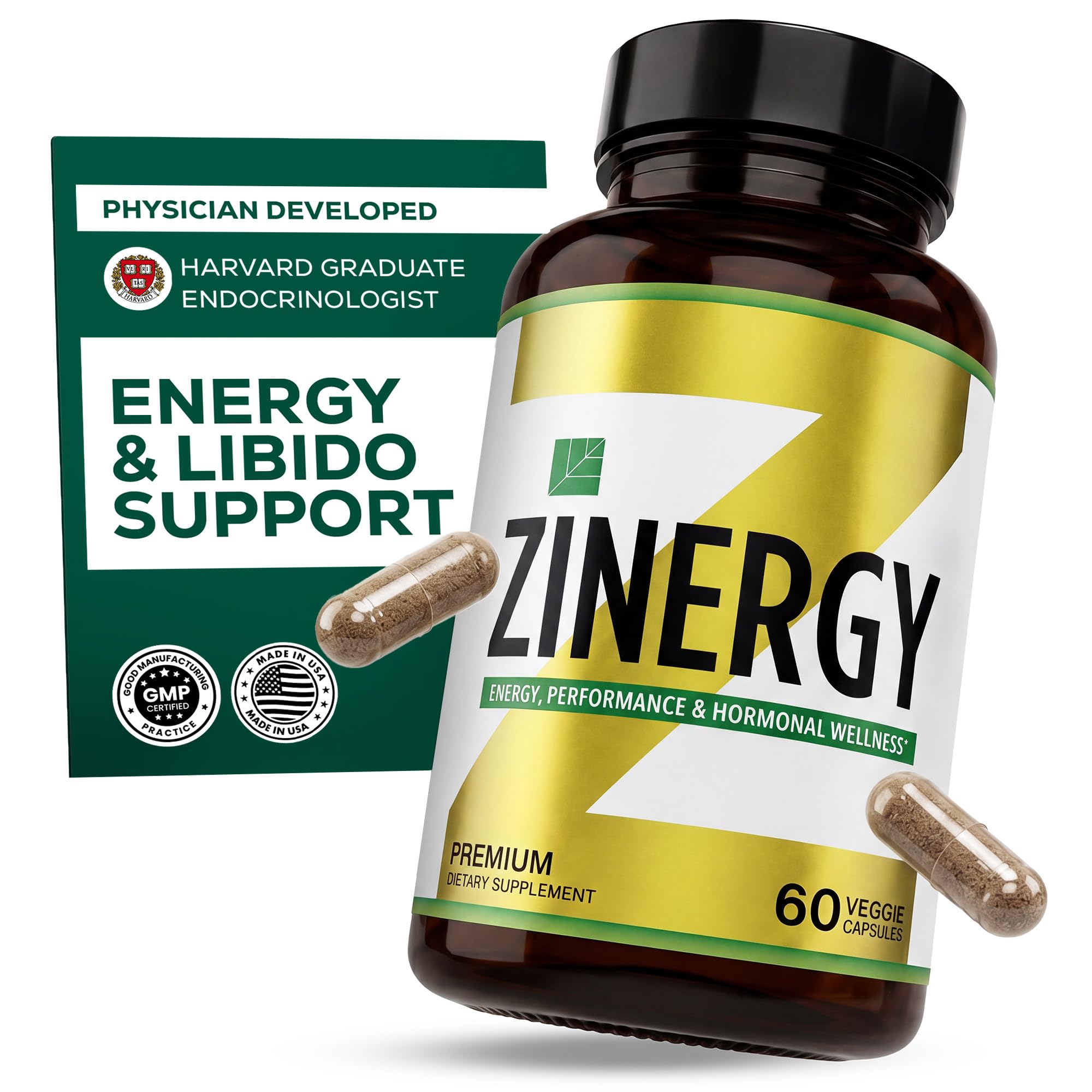 Dr. Zisman ZINERGY botella frontal mostrando diseño y dosis clara beneficio energía