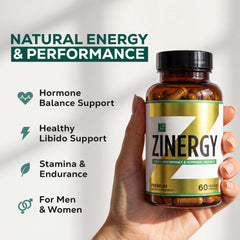 Dr. Zisman ZINERGY primer plano de etiqueta con ingredientes y ventaja natural