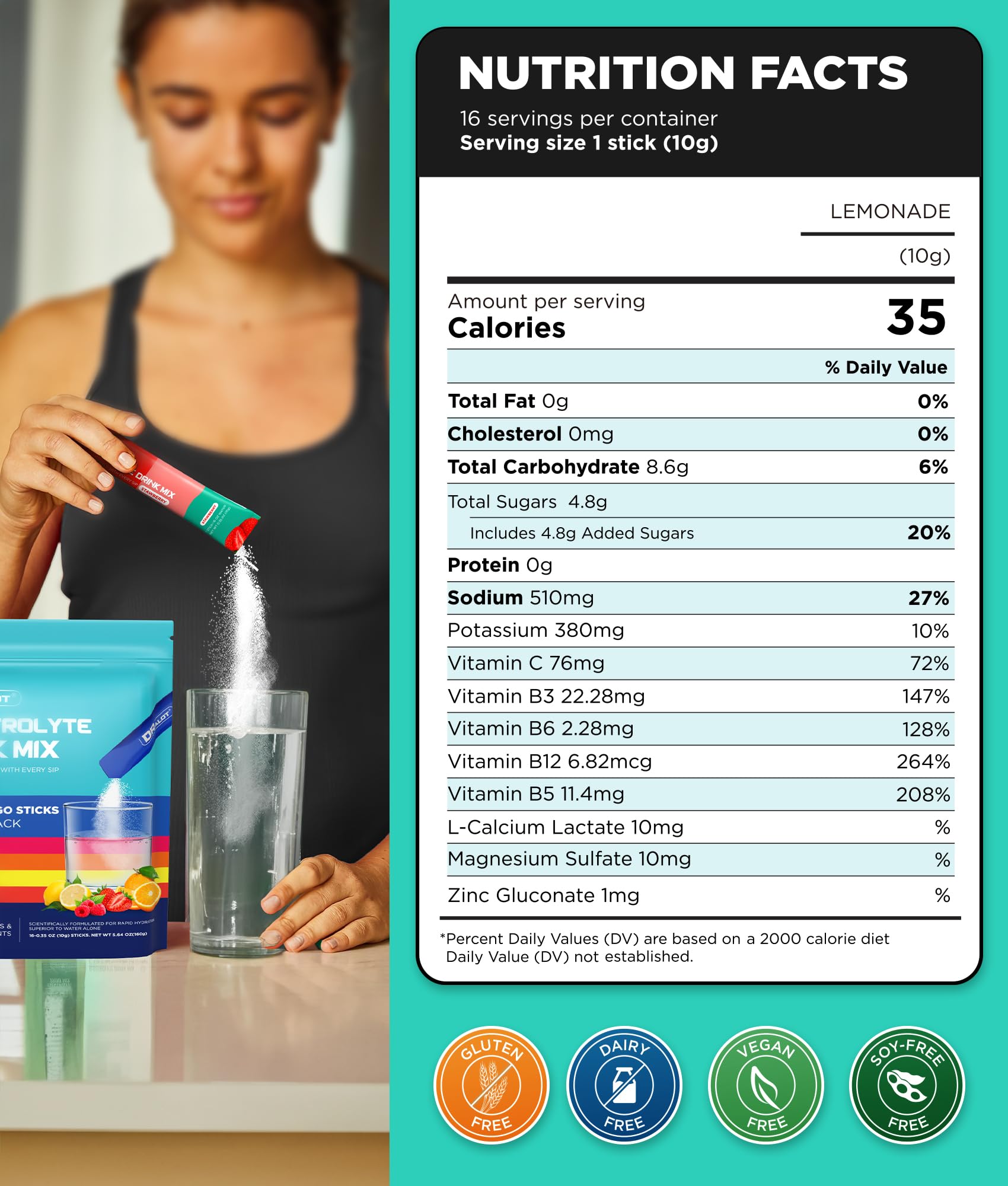 Dralot Nutrition sobre en mano para comparar tamaño, fácil de llevar