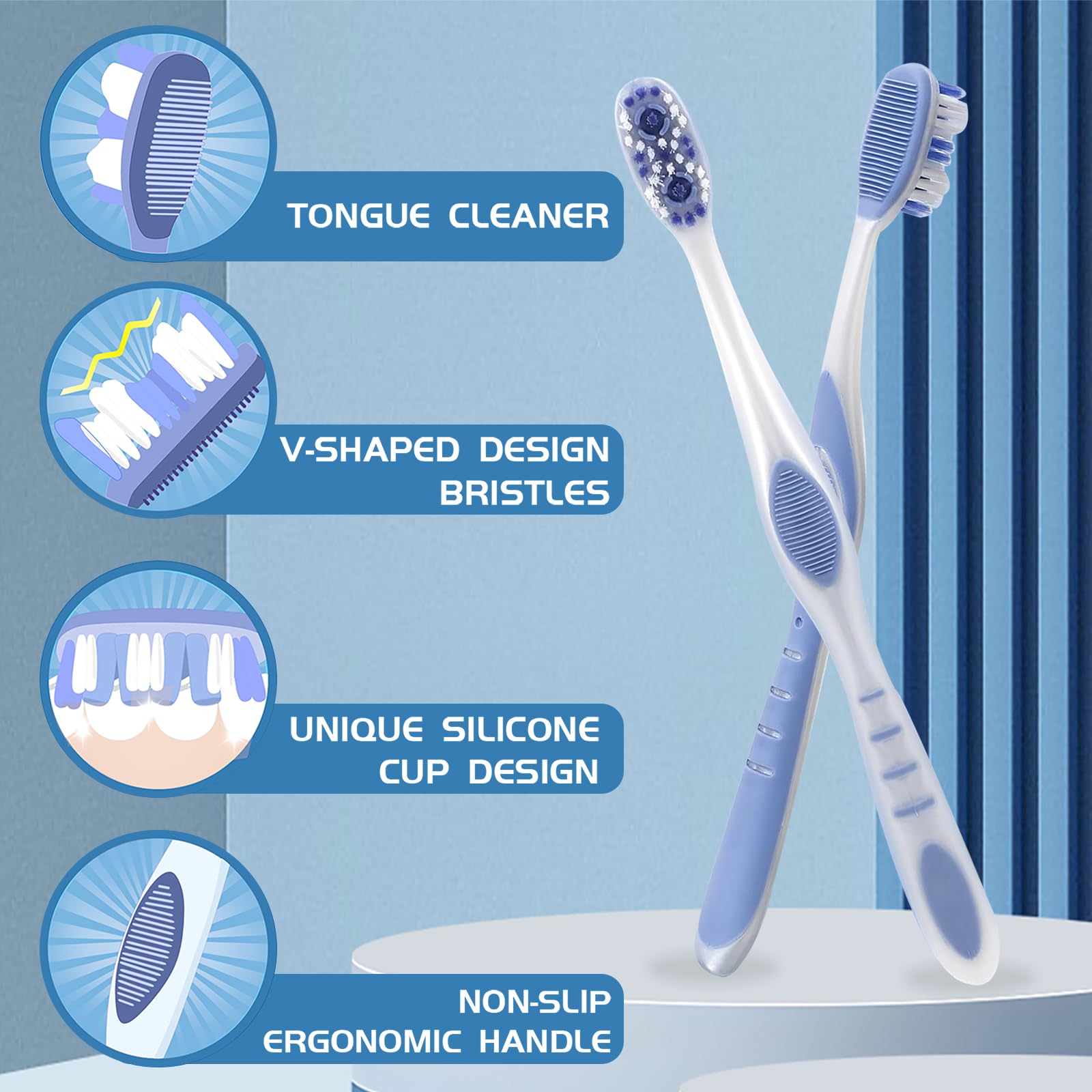 DR.BRIGHT detalle de cerdas en V que mejora limpieza interdental