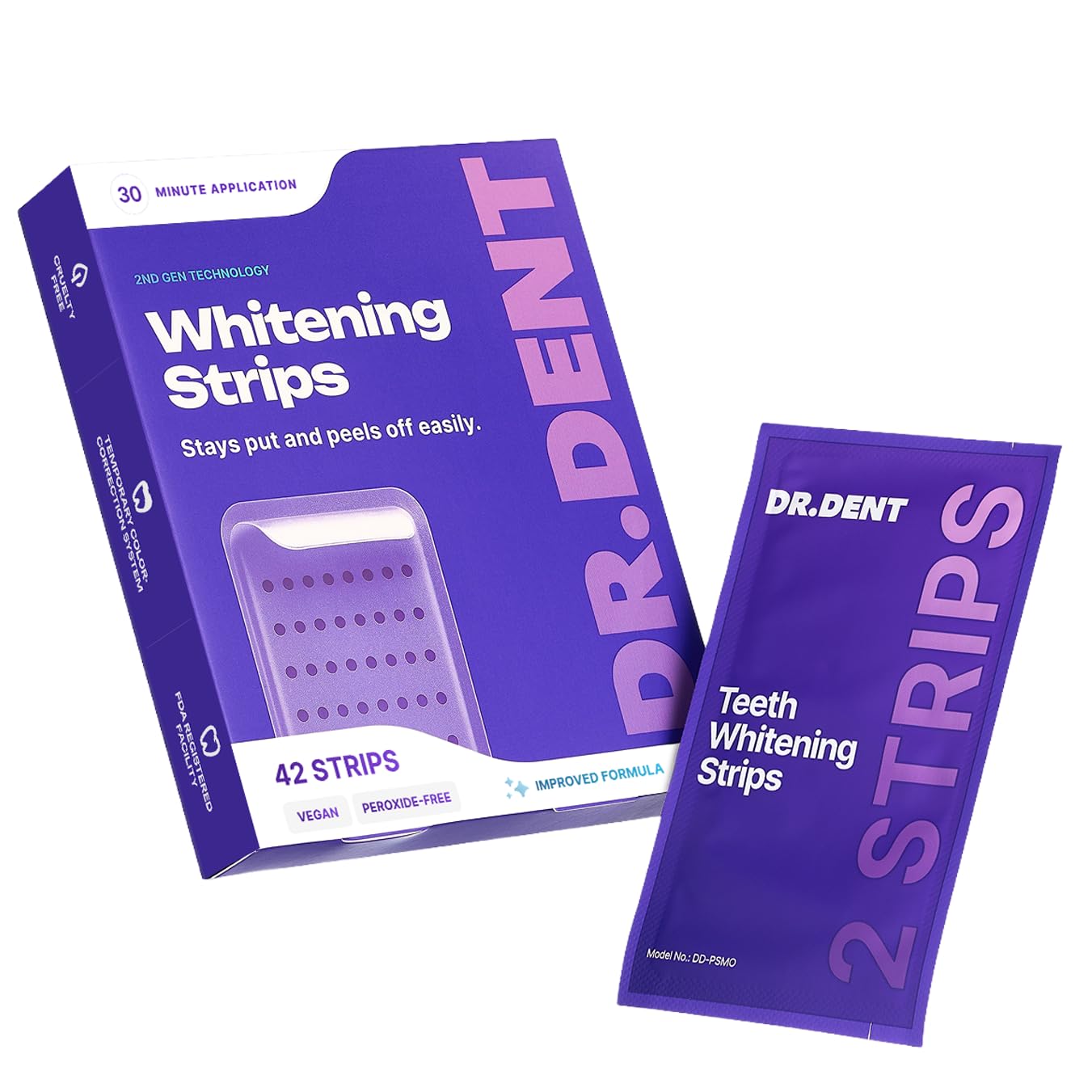 DrDent empaque frontal mostrando cajas y beneficios visibles