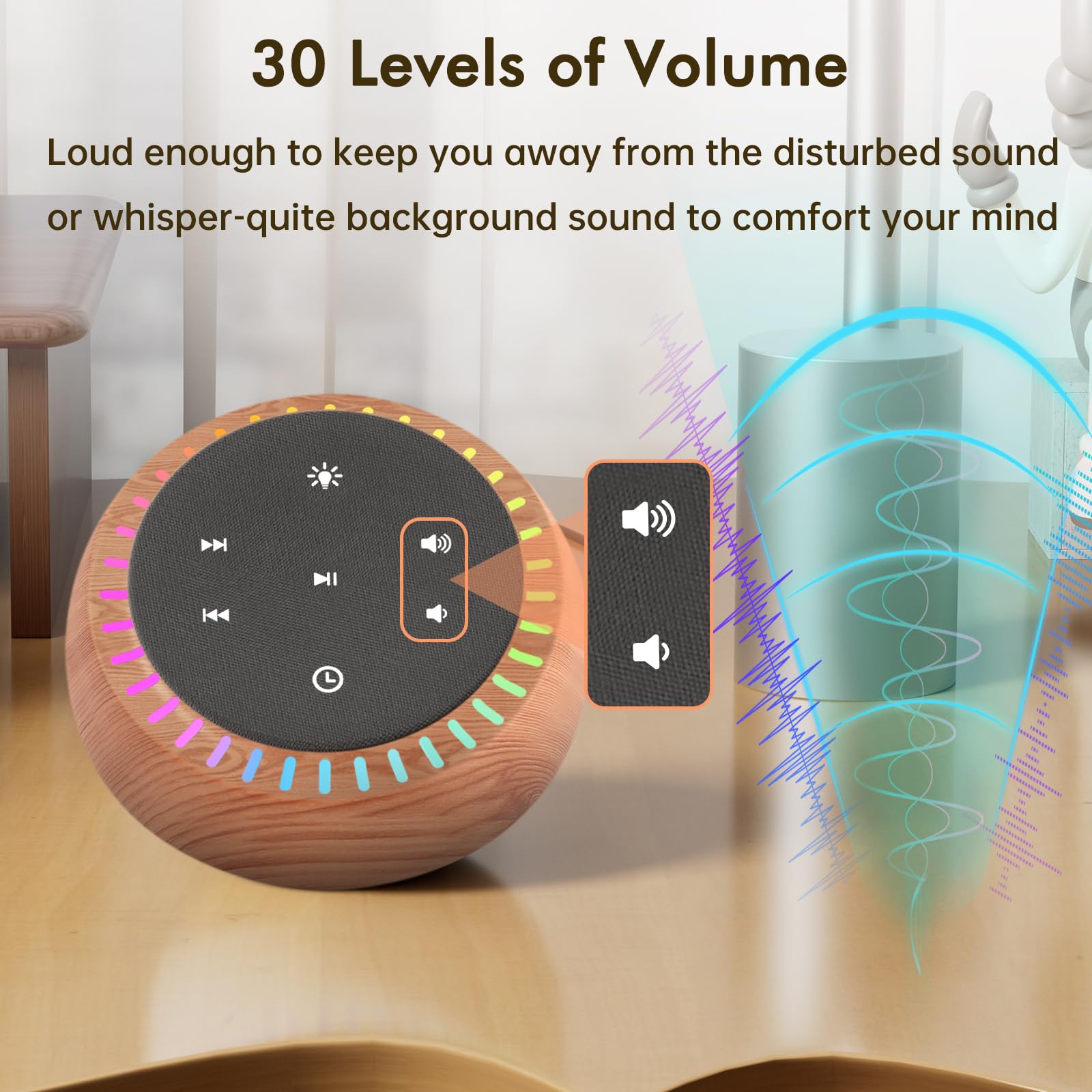 DreamSky en mesita de noche junto a libro, ambiente propicio para dormir