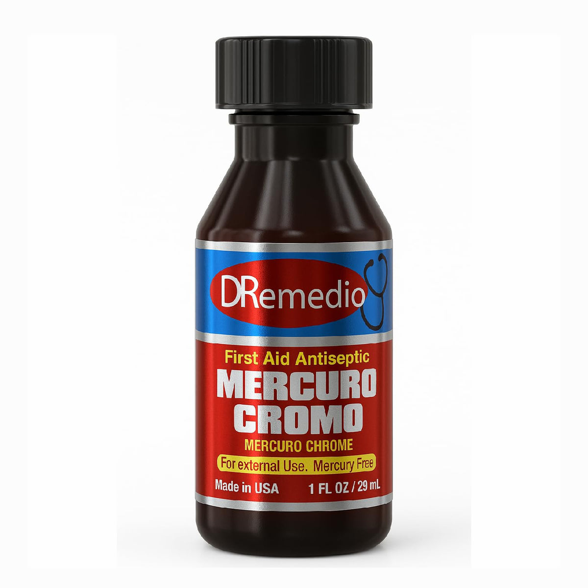 DRemedio Mercuro Cromo botella frontal portátil, limpieza rápida