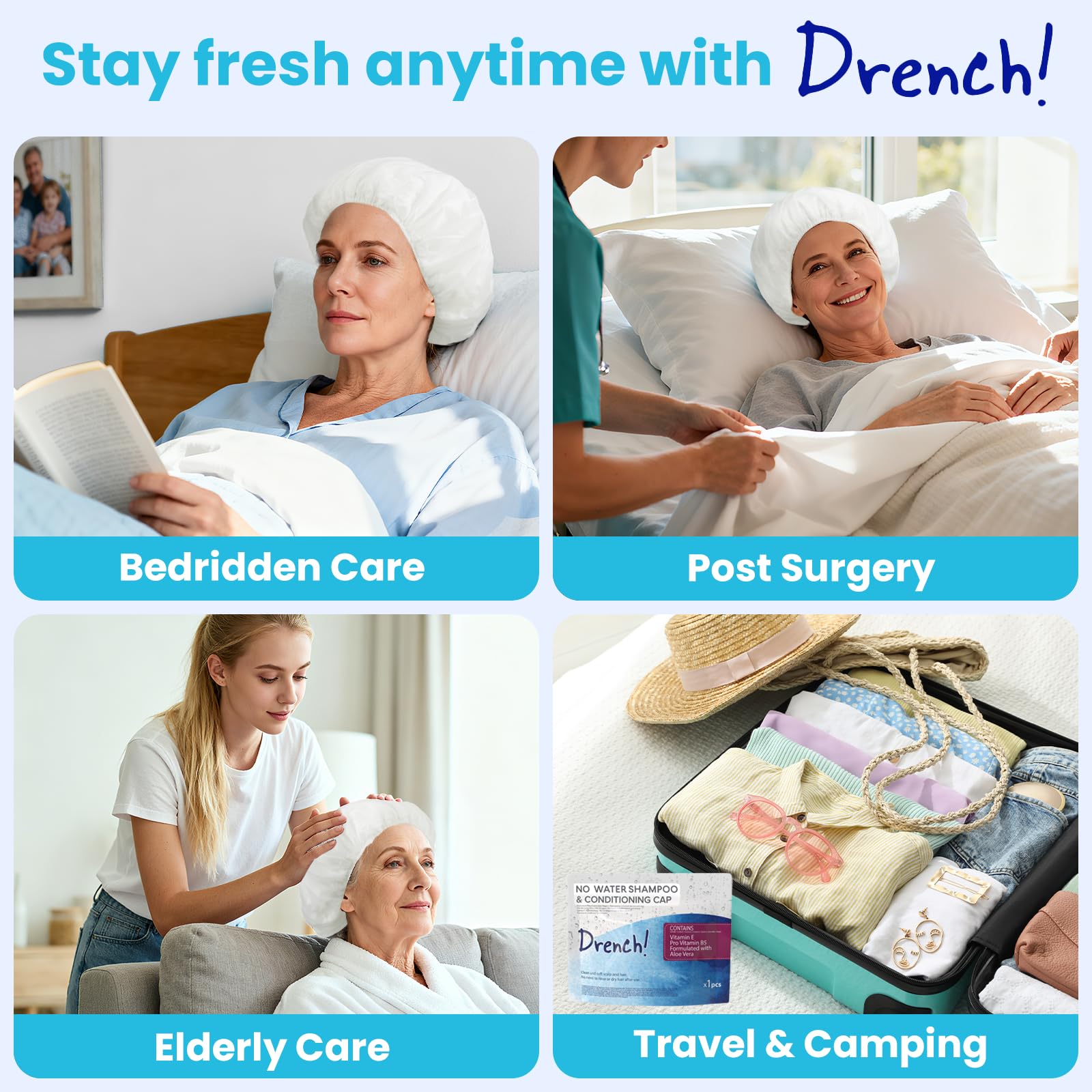 Drench! Medical gorro en mano para comparar tamaño y uso práctico a domicilio