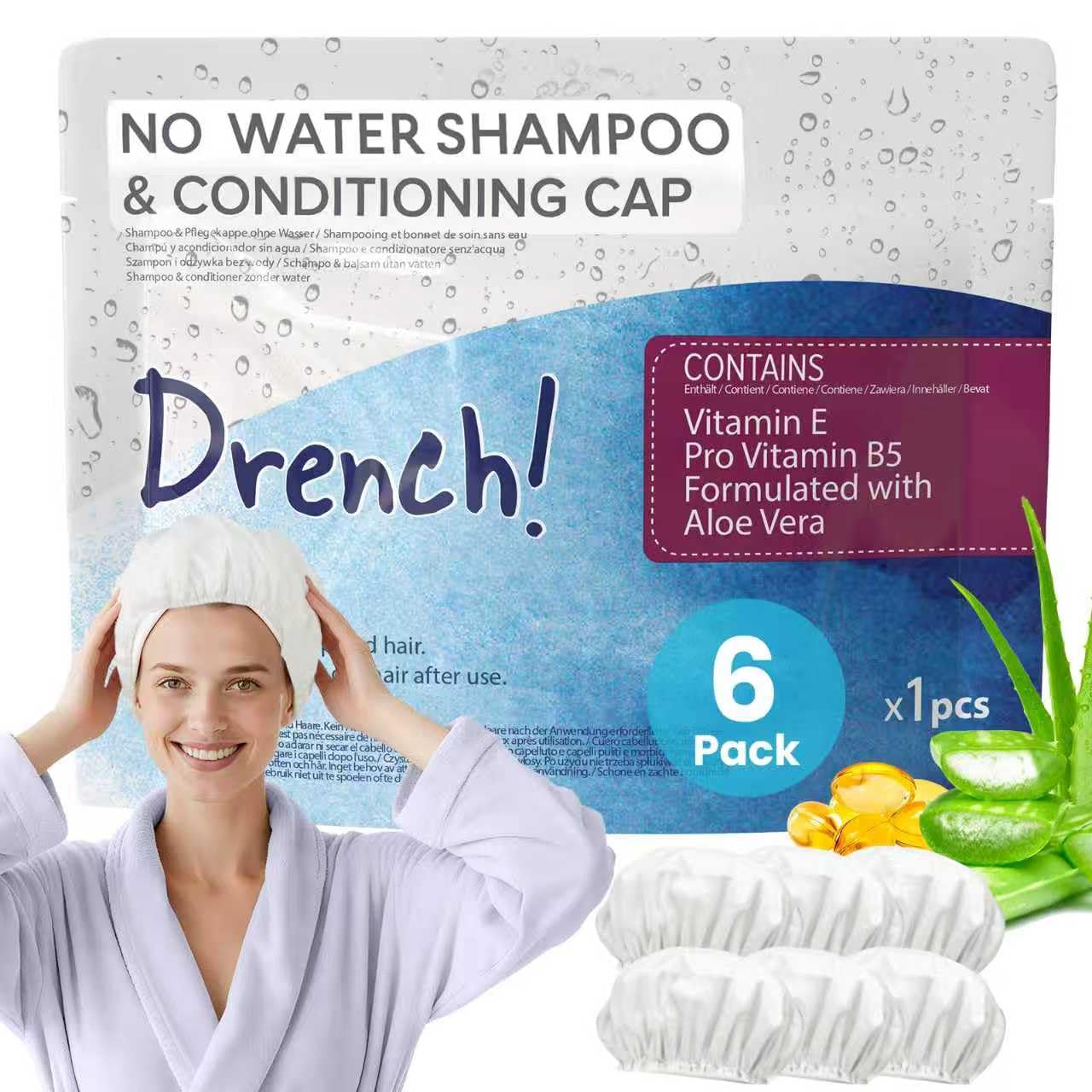 Drench! Medical gorro embalaje frontal mostrando las 6 unidades y fácil identificación
