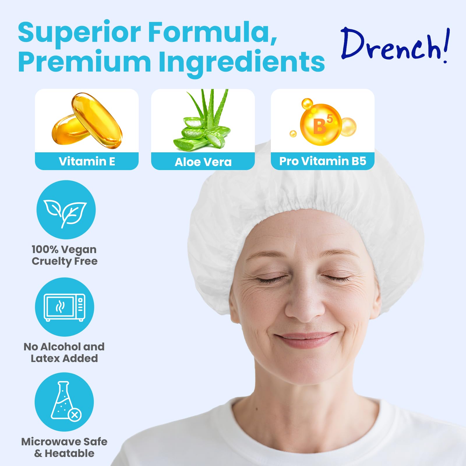 Drench! Medical aplicación del gorro en paciente encamado para higiene sin ducha
