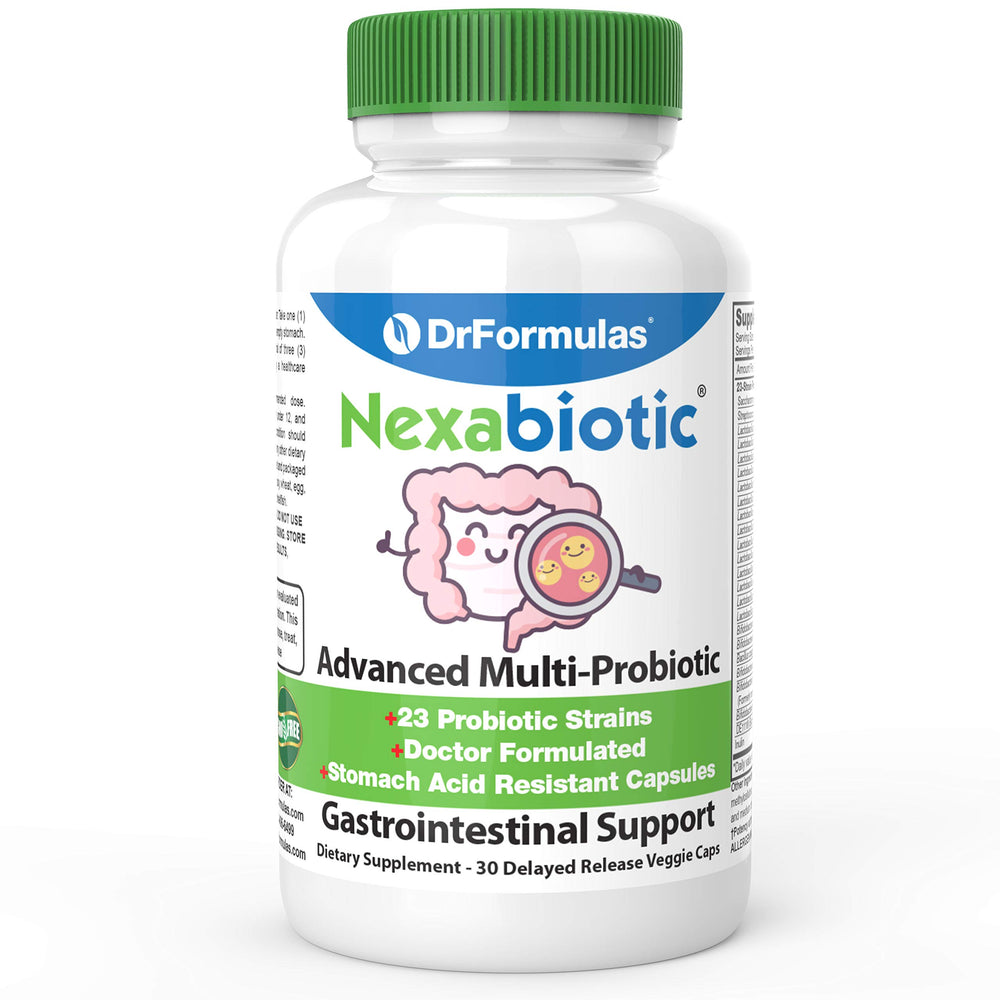 DrFormulas Nexabiotic 23 paquete frontal mostrando etiquetas claras y beneficios