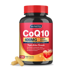 Botella DRFOSTER CoQ10 400mg para apoyo de energía diaria.