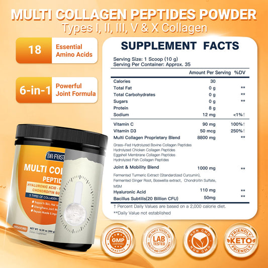 DRFOSTER Multi Collagen Peptides: cuchara medidora para dosis precisas en bebidas.