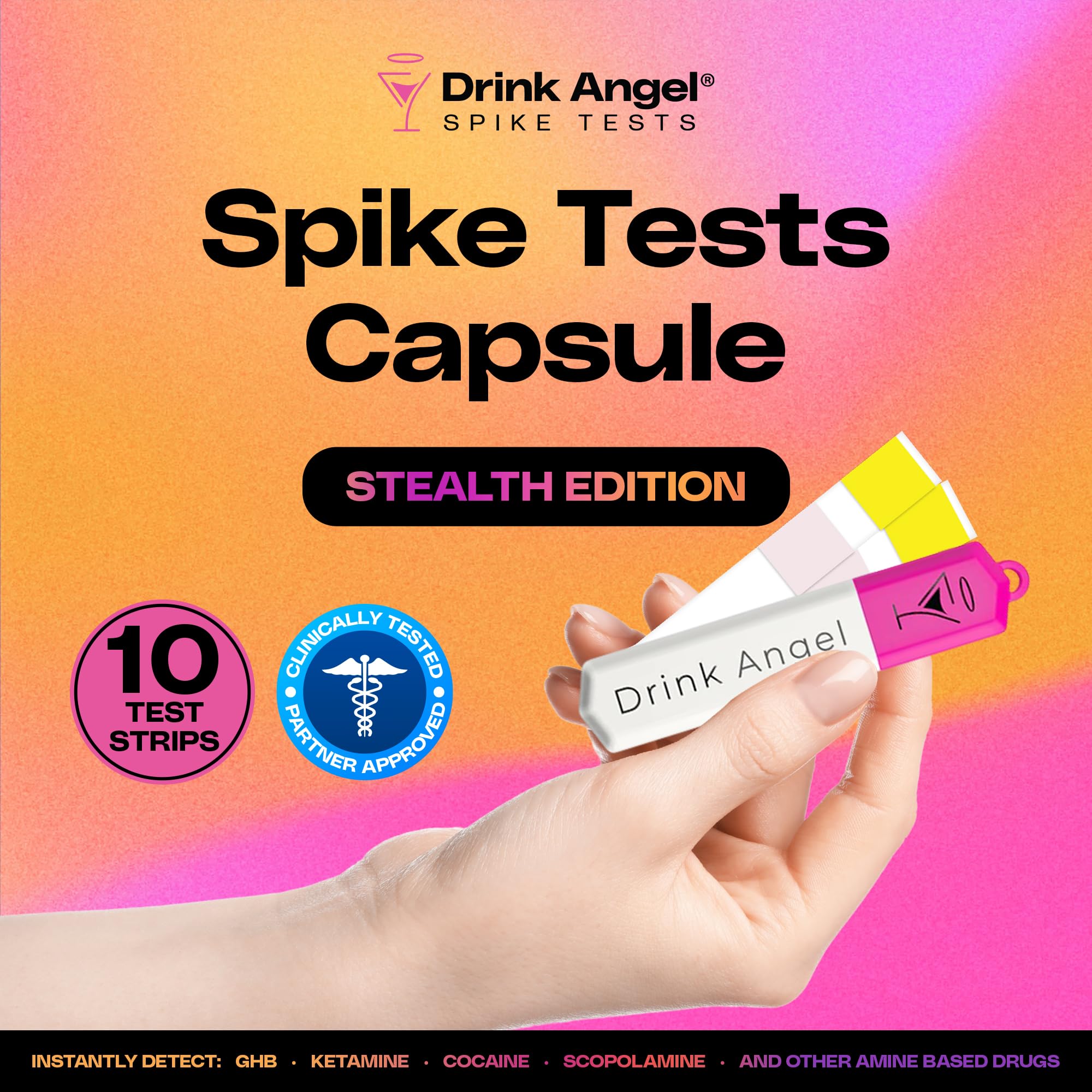 Drink Angel tiras reactivas en mano mostrando diseño compacto y rápido