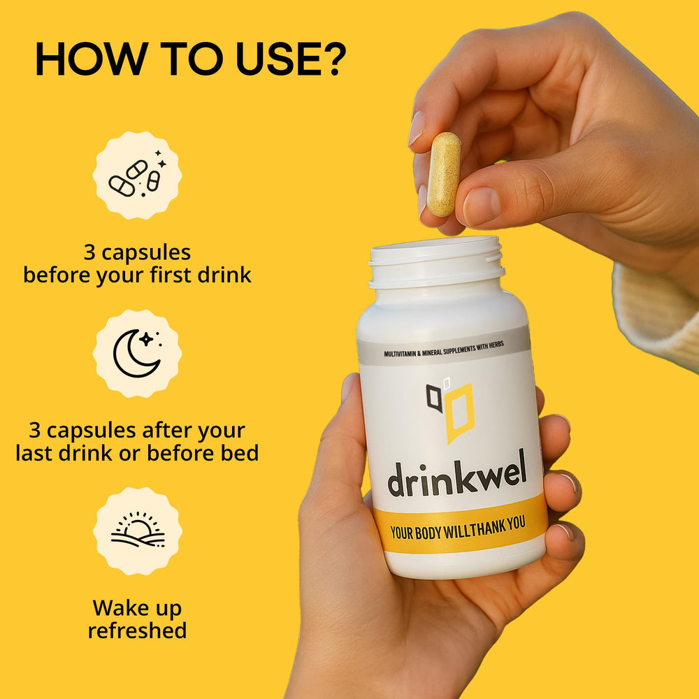 drinkwel mano tomando cápsula, uso sencillo para mañanas ocupadas