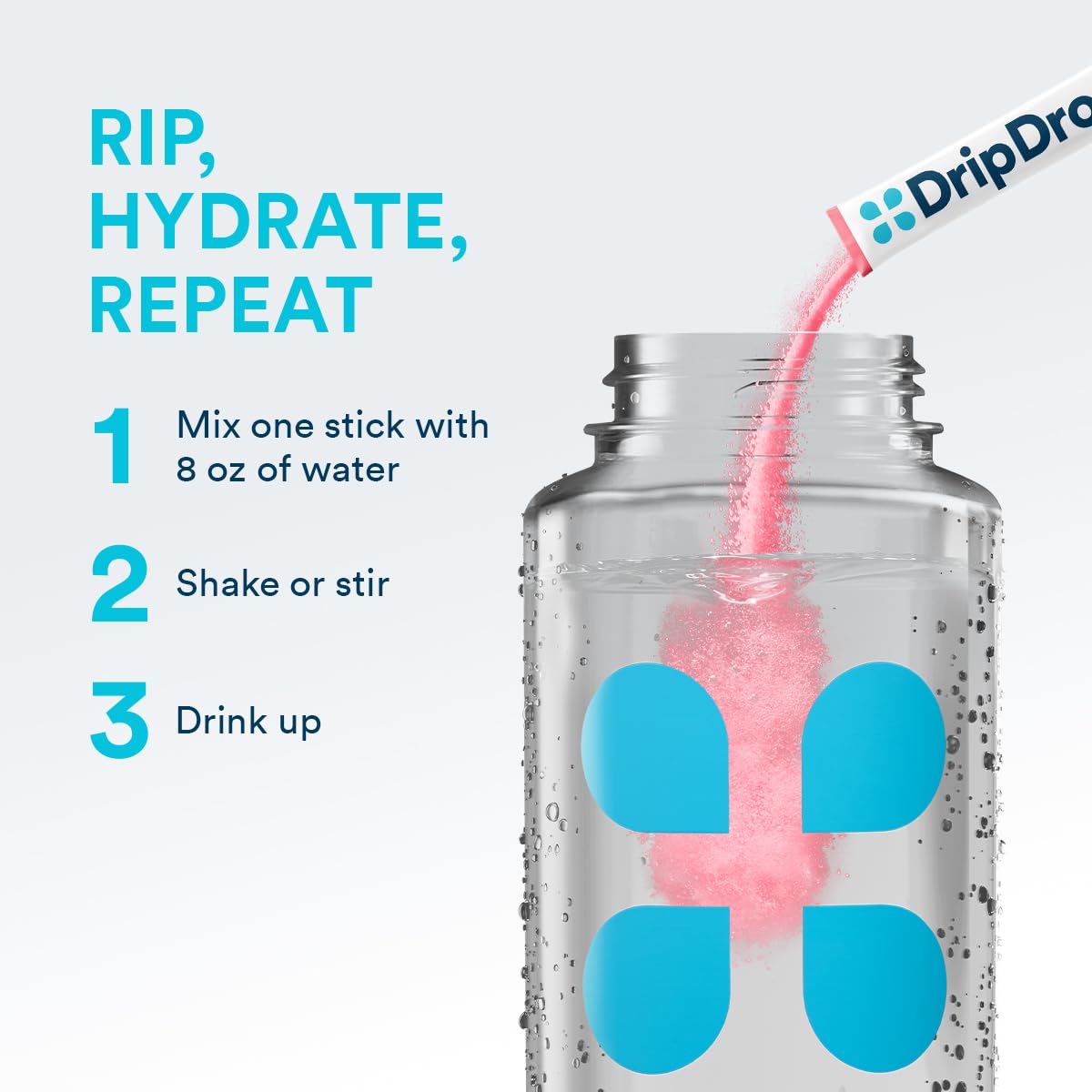 DripDrop comparación de tamaño en mano mostrando portabilidad