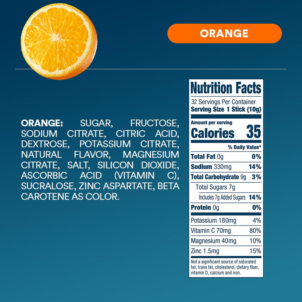 DripDrop etiqueta nutricional enfocada en electrolitos y ingredientes