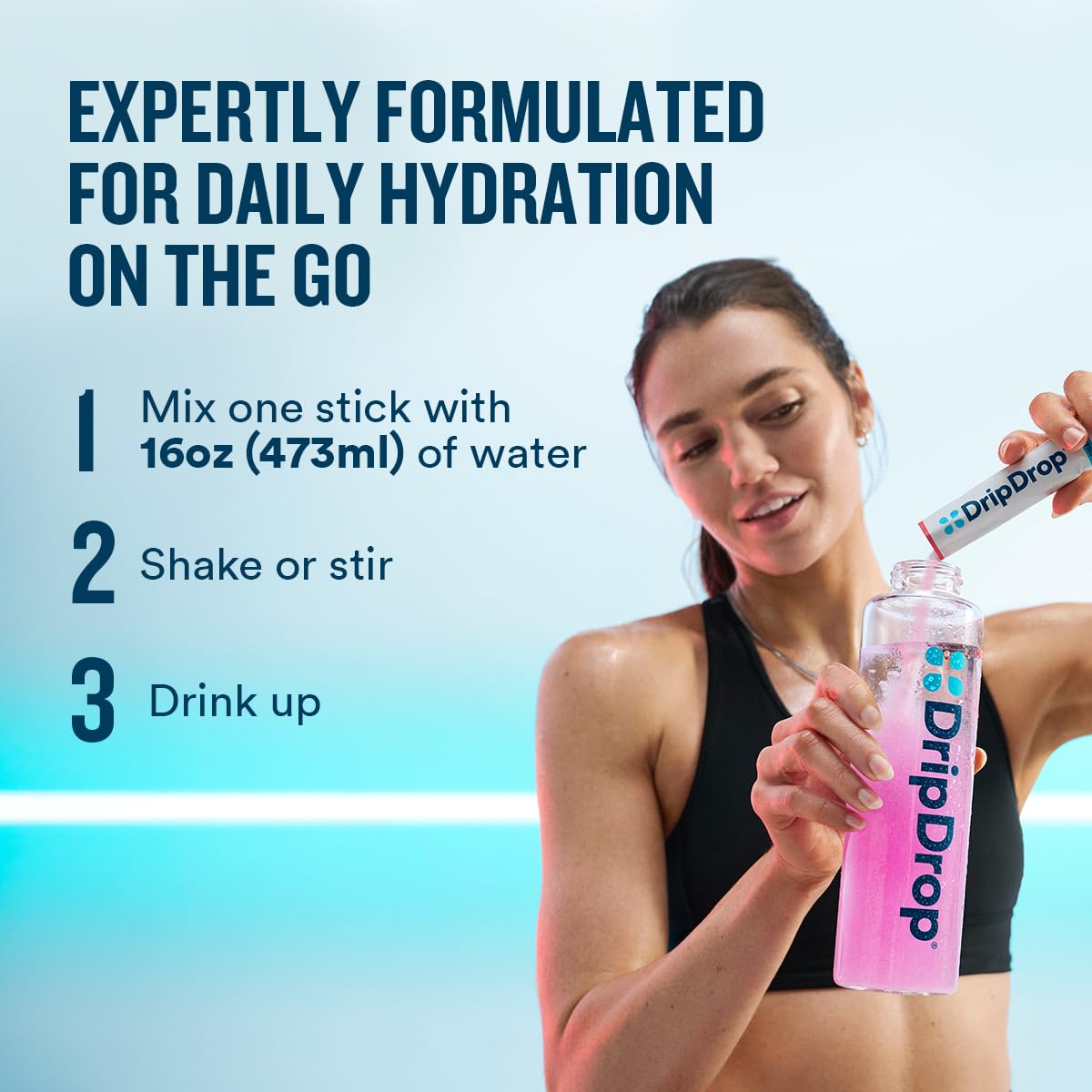DripDrop en gimnasio tras ejercicio mostrando recuperación hidratante