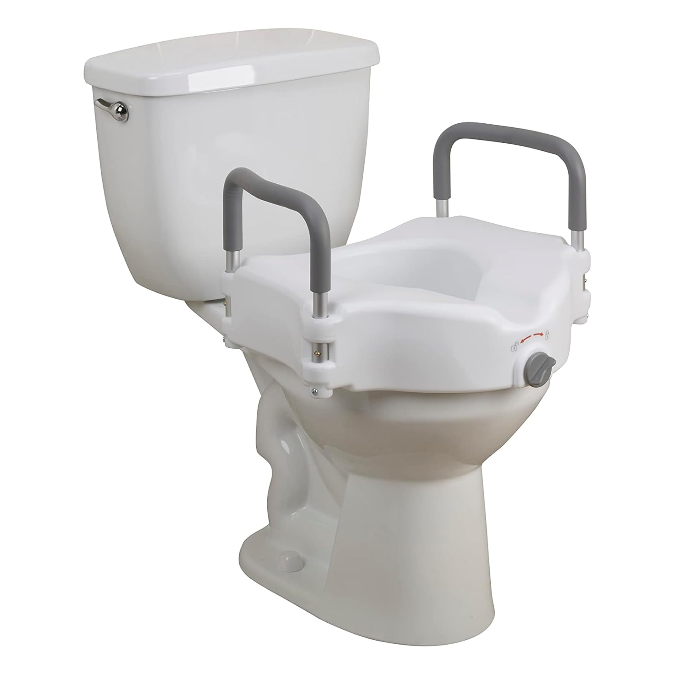 Drive Medical vista frontal del asiento elevado con brazos, estabilidad adicional