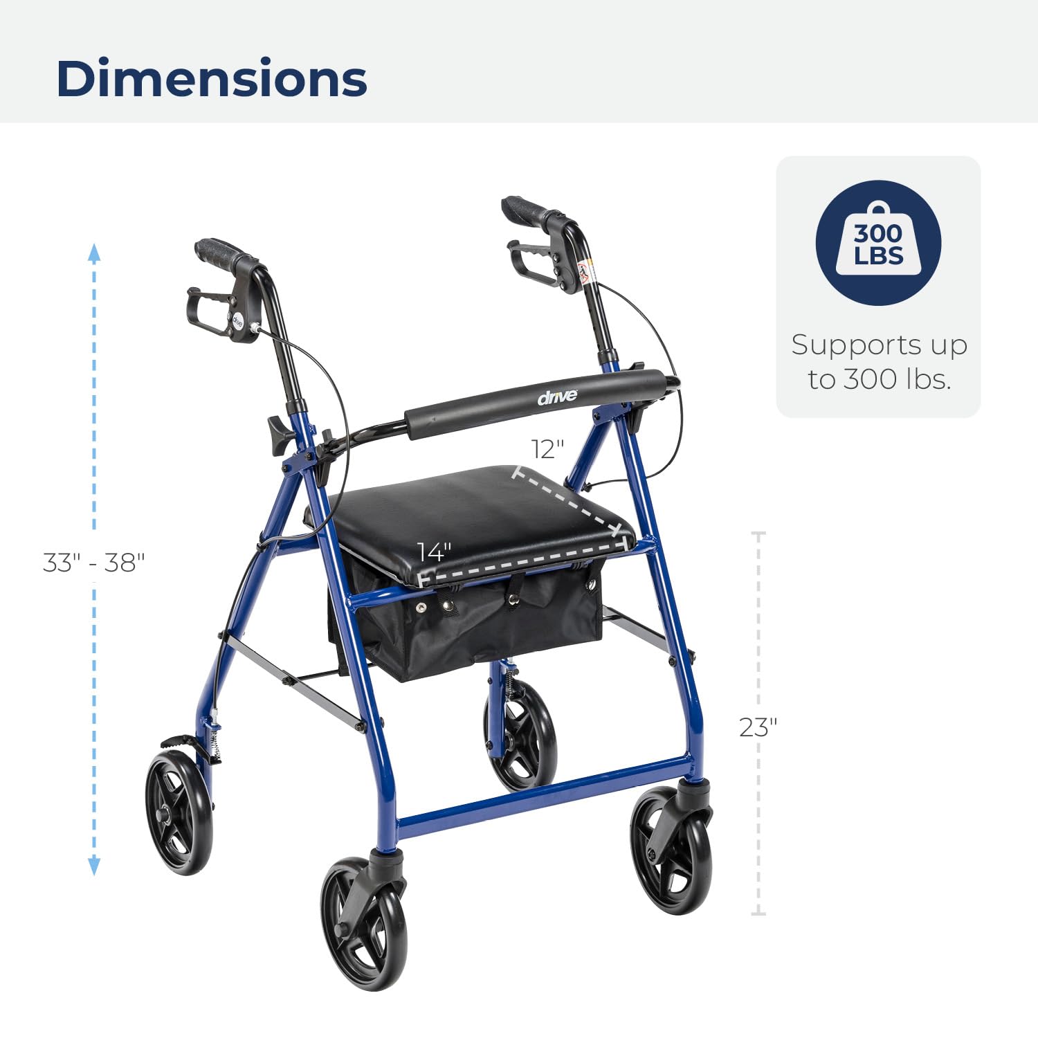 Drive Medical rollator junto a maletero para comparar tamaño y transporte