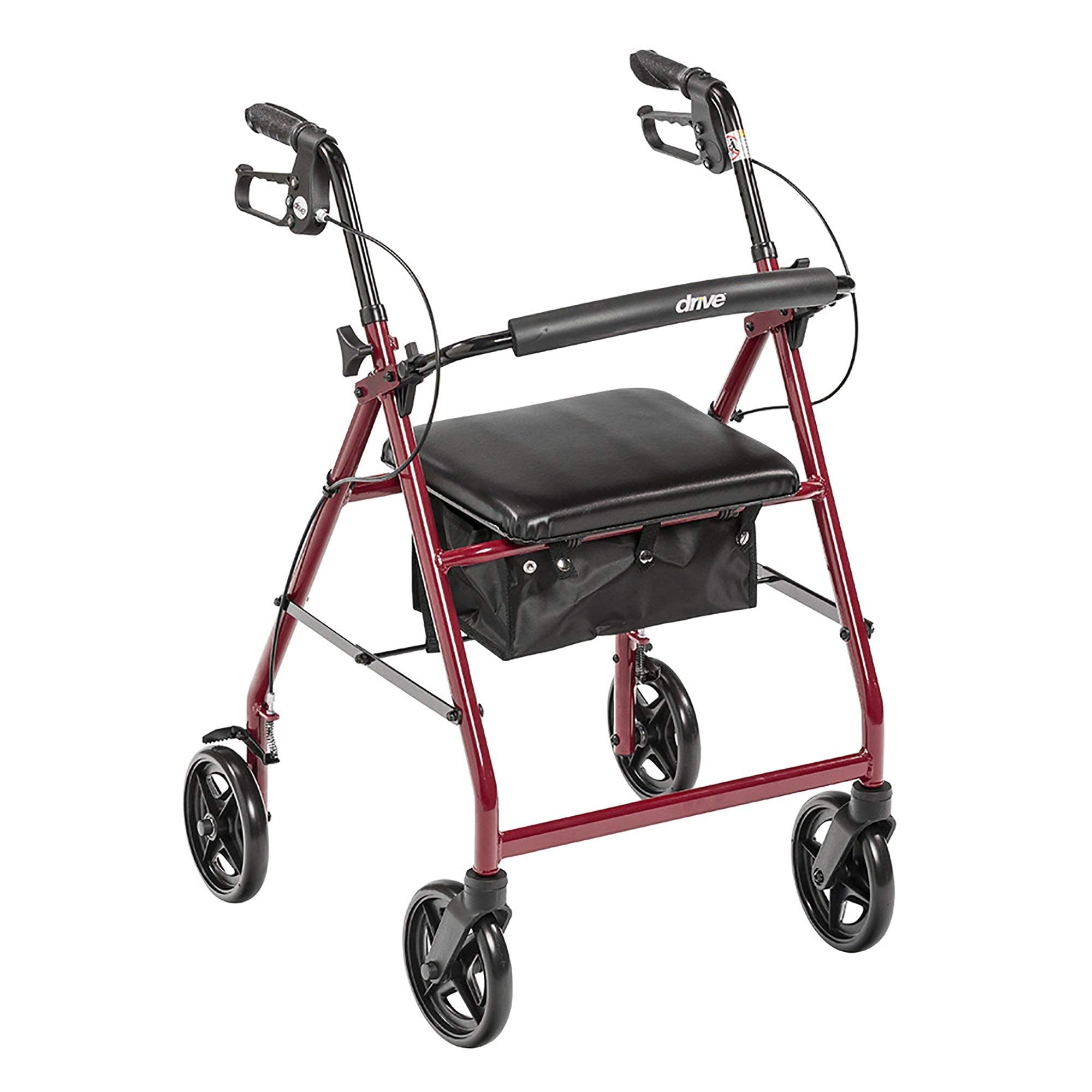 Drive Medical vista frontal del rollator mostrando estructura y asiento, ventaja comodidad inmediata