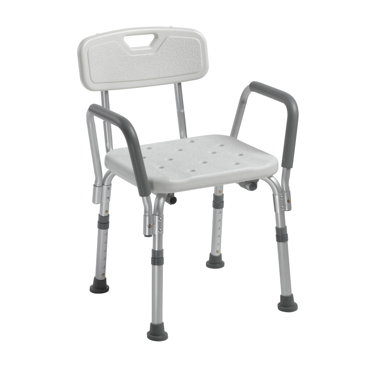Drive Medical vista frontal de la silla de ducha con respaldo para seguridad