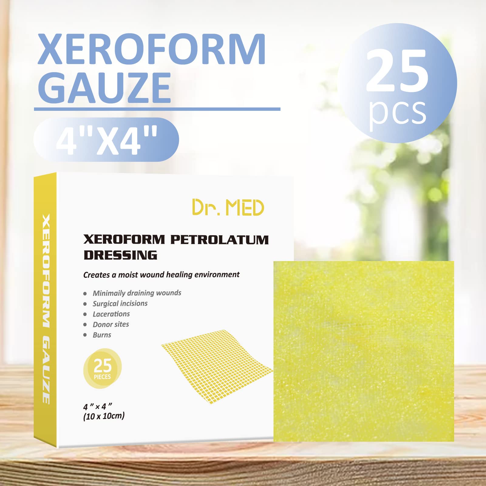 Dr.Med textura de gasa con petrolato mostrando superficie no adherente