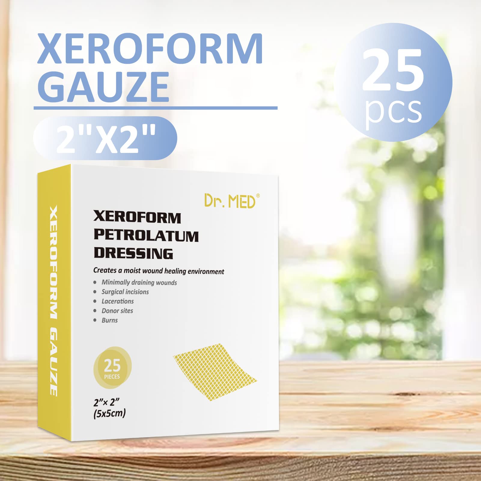 Dr.Med apósito Xeroform empaquetado individualmente, mantiene higiene y facilidad de uso
