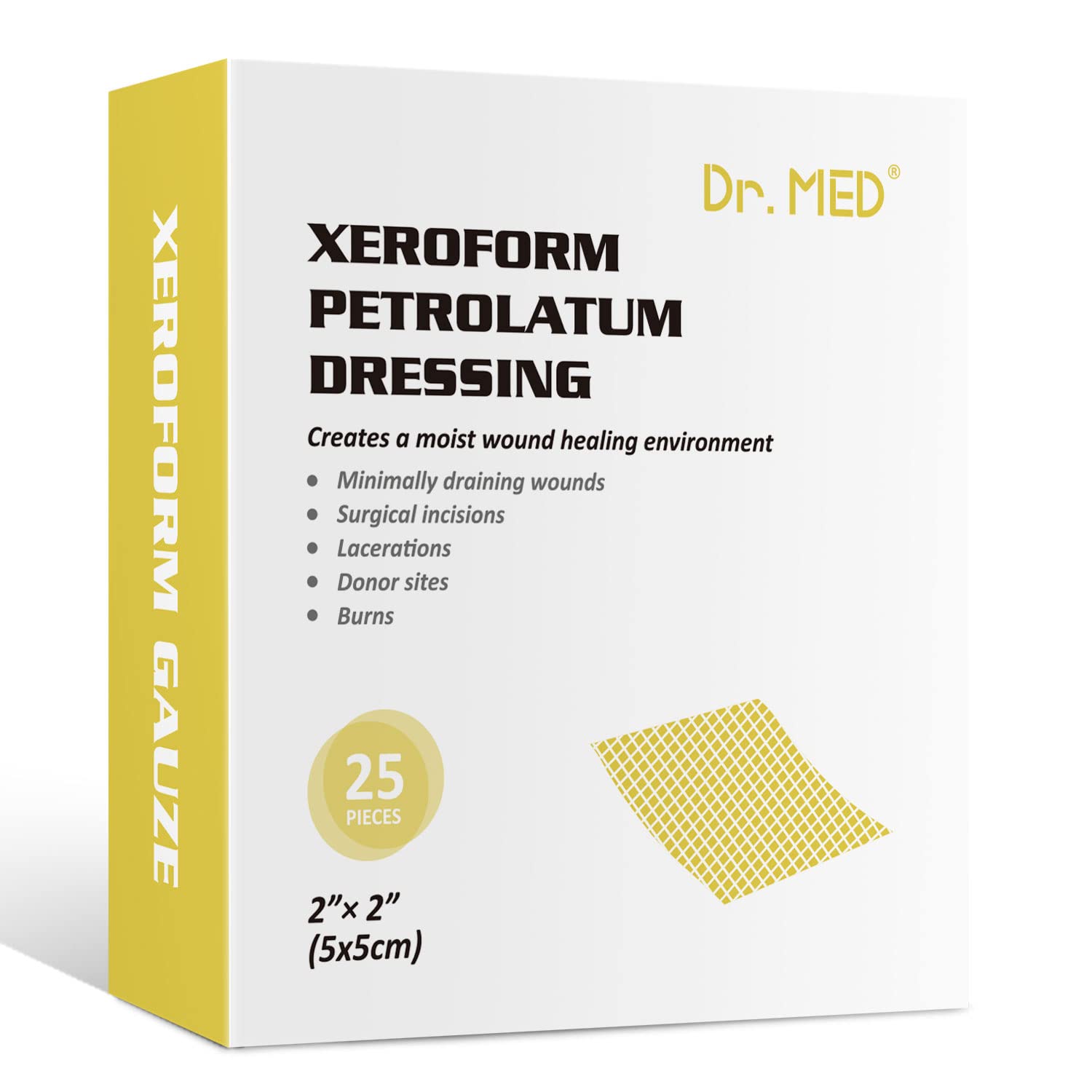 Dr.Med empaque frontal de caja mostrando 25 apósitos, ideal para almacenamiento