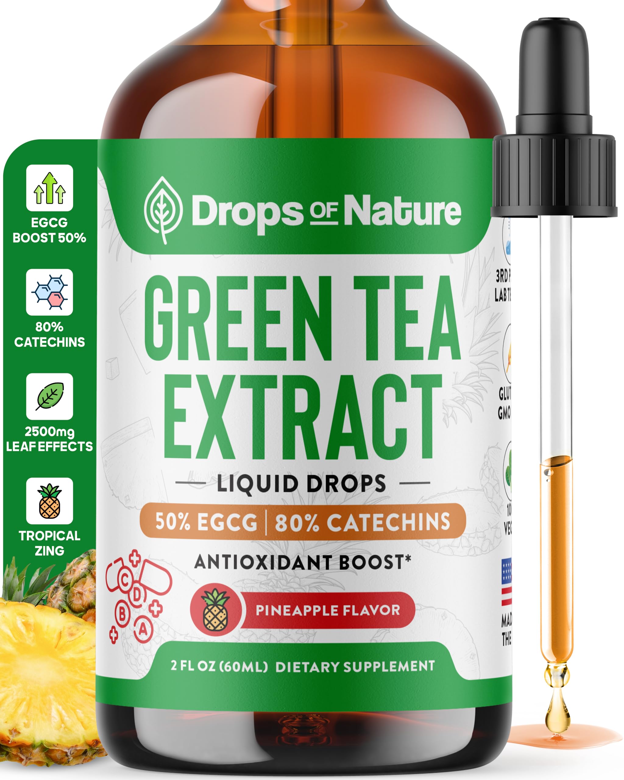 Drops of Nature botella frontal mostrando etiqueta y volumen 60 mL, fácil identificación