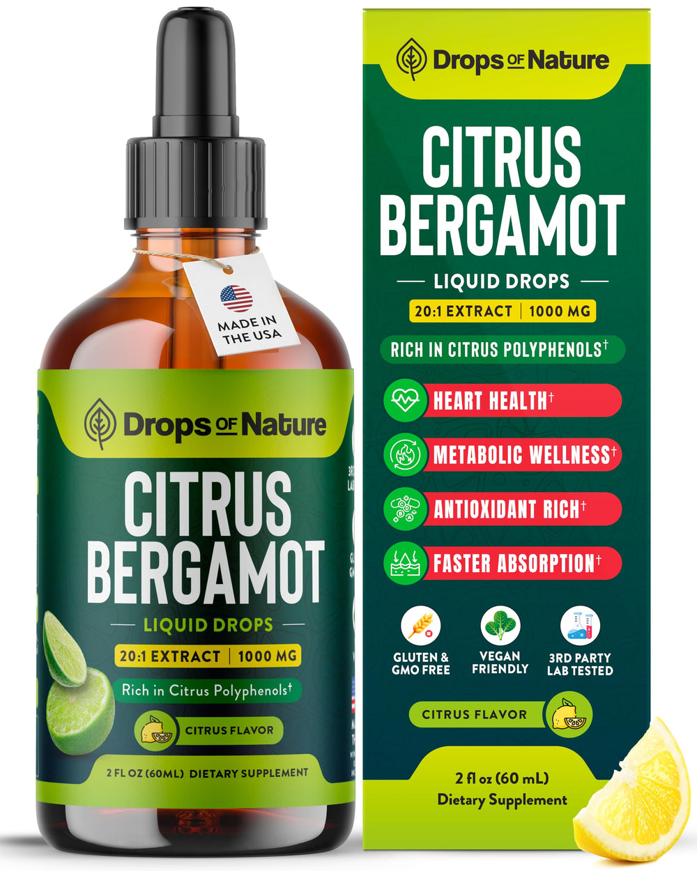 Drops Of Nature frasco frontal 60 mL con diseño y tamaño claro