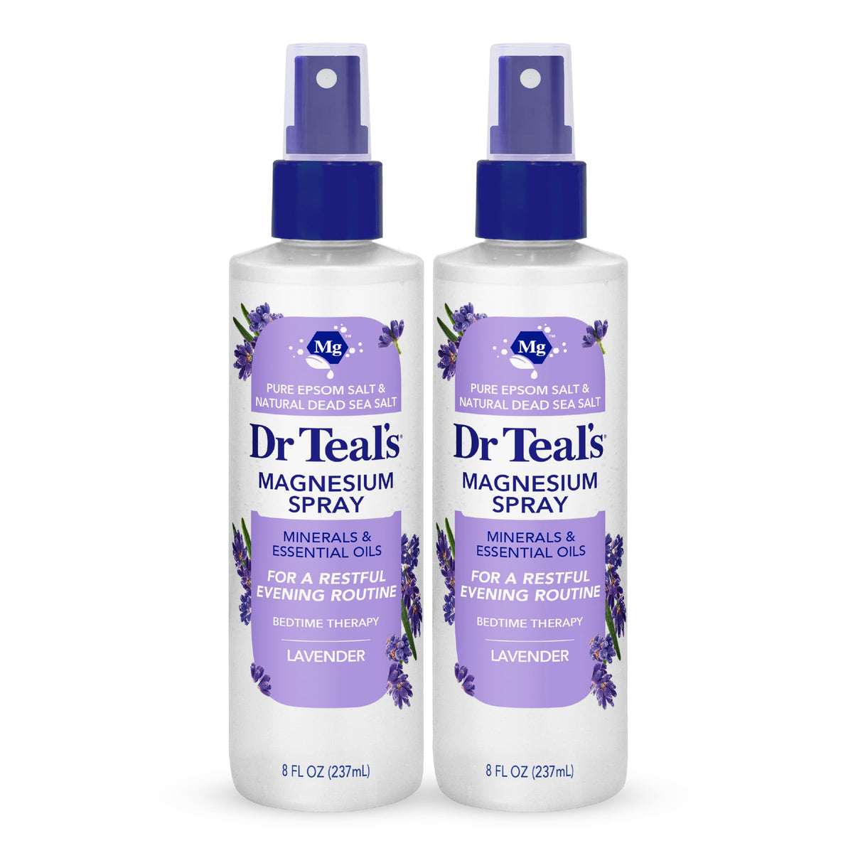 Dr Teal's vista frontal del pack de 2 con botellas visibles, cómodo transporte