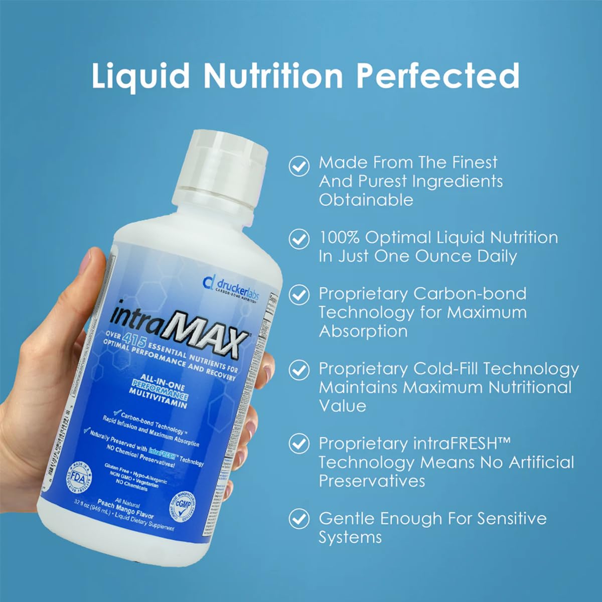 Drucker Labs intraMAX servido en vaso listo para consumir y fácil integración diaria